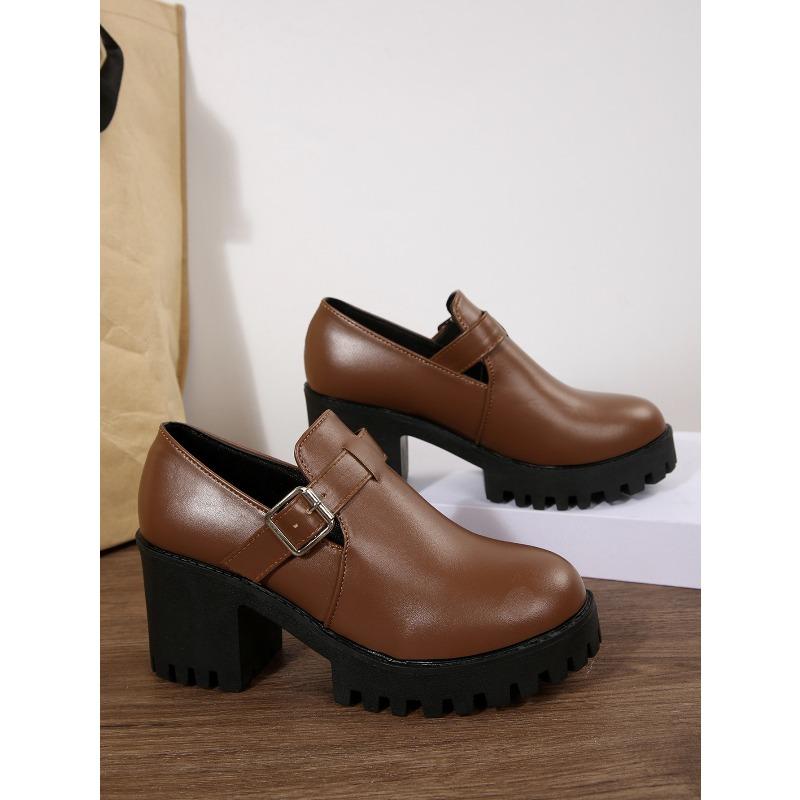 British Style Deep-mouthed Single Shoes Women's 2025 Autumn New Plus-size Retro High-heeled Professional Leather Shoes