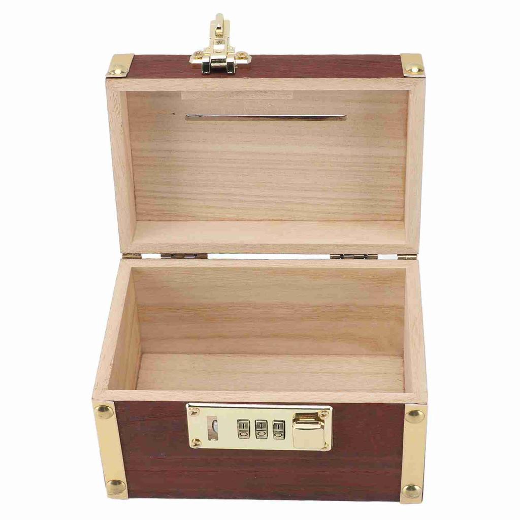 Locking Wooden Money Storage Box with Password Lock Vintage Wooden Treasure Chest Currency Money