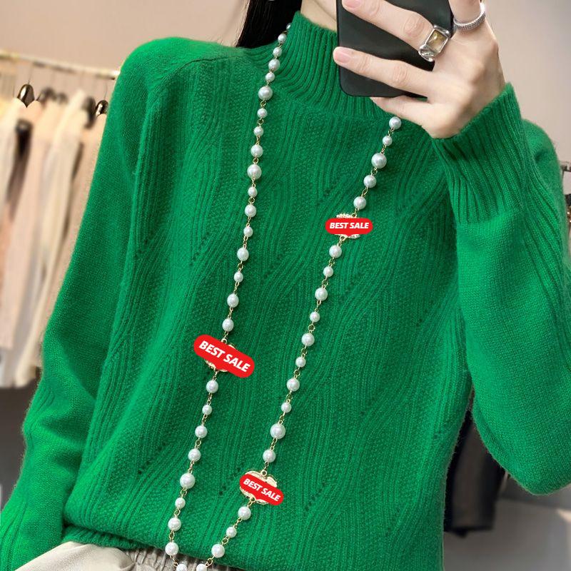 Fashion Half Turtleneck Pullover Women's Autumn and Winter Thick Twist Flower Warm Sweater for Women's Wear