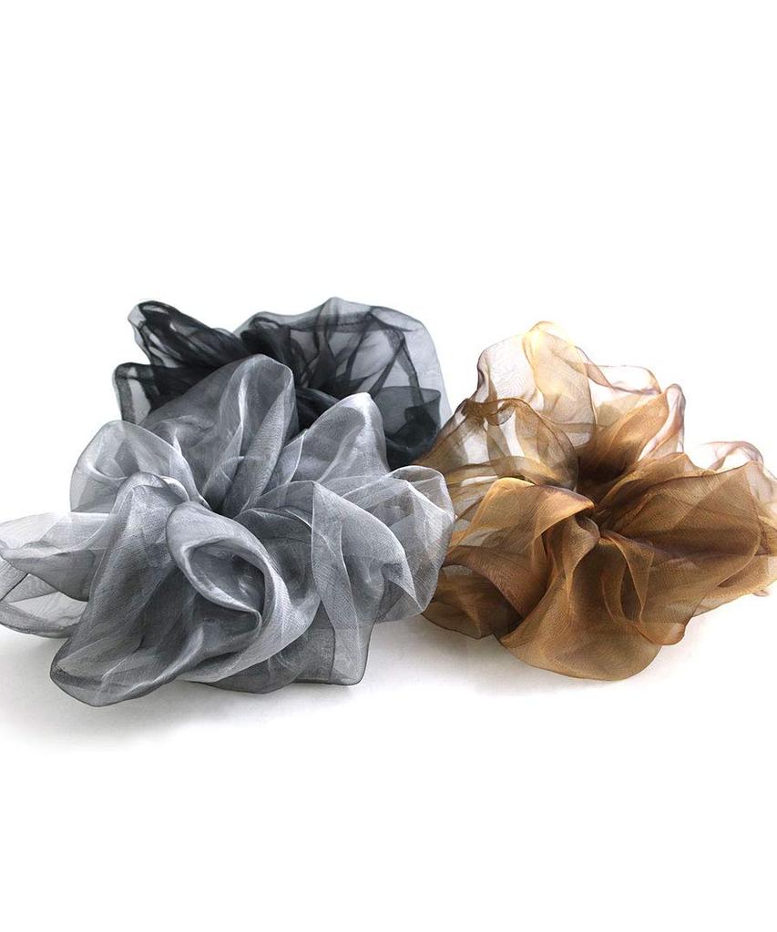 VINGTAINE Organza Voluminous and Ponytail Scrunchie, Large, Gorgeous, Mature, Style, HS-141-GY (Gray)