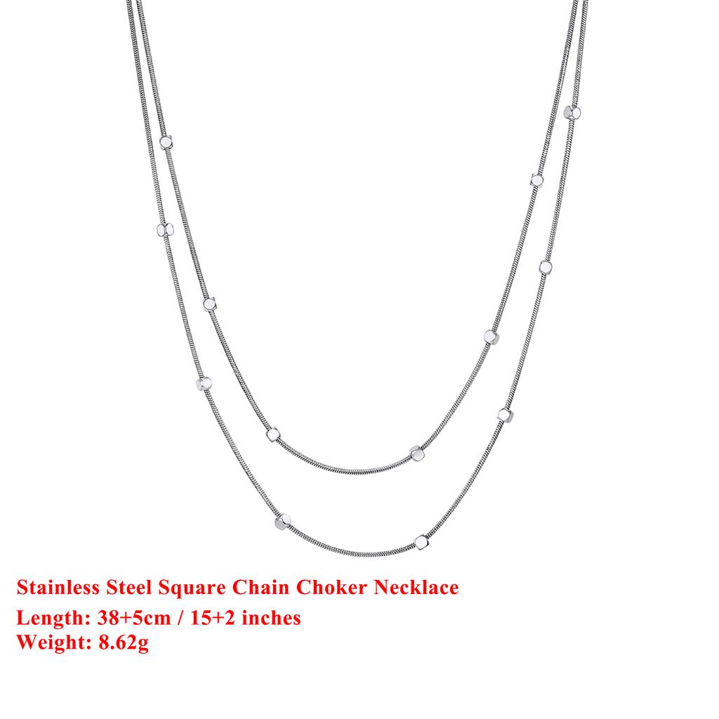 EFFIE QUEEN Stainless Steel 18k Gold Square Chain Choker Necklace Ideal Jewelry for Women, Men Birthdays Party Banquet STCC02