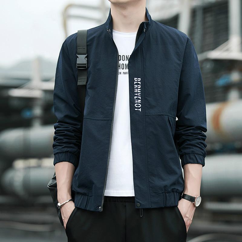 Men’s Stand Collar Spring Autumn Jacket Korean Style Casual Camping Fishing Windbreaker Youth Sports Trendy Top