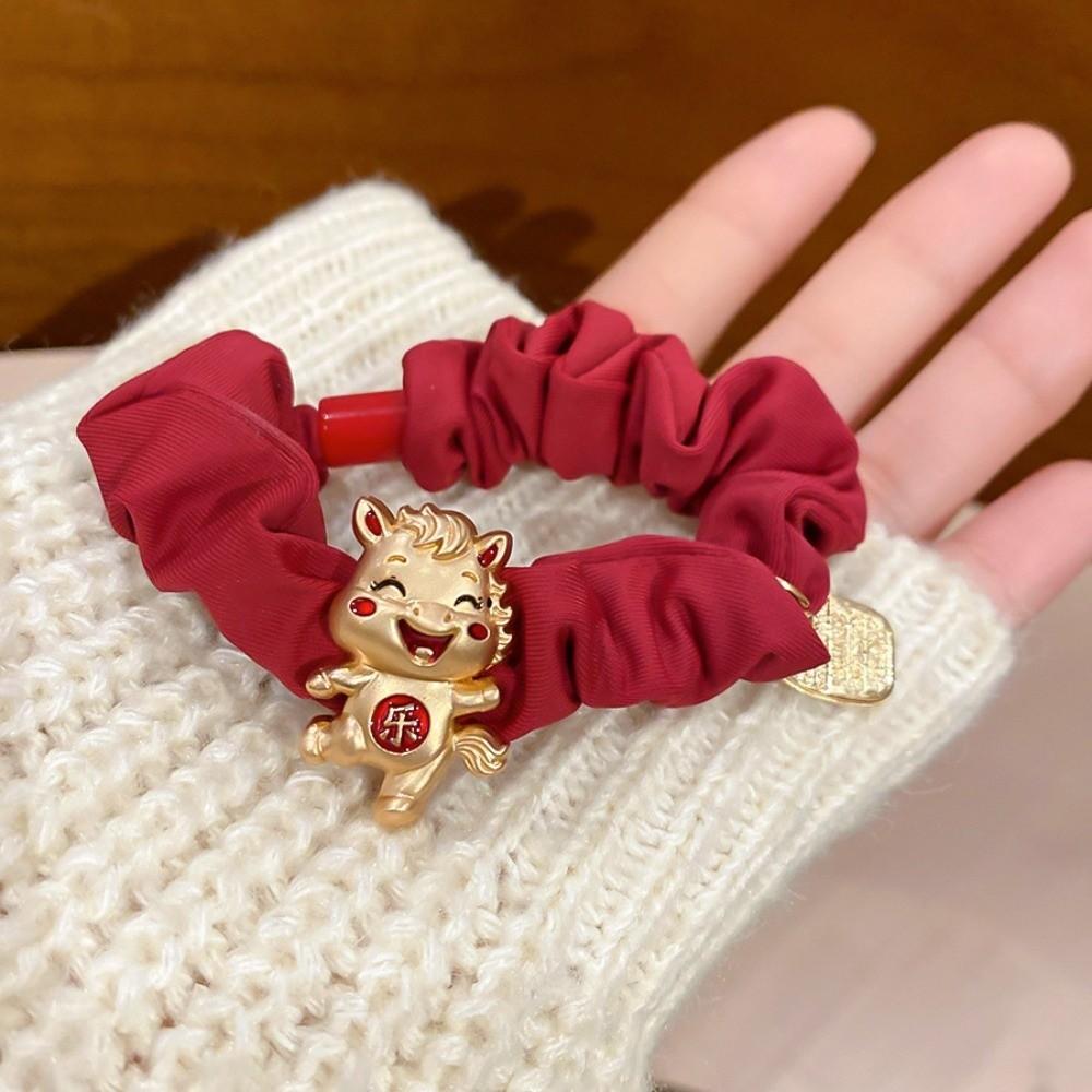 Zinc Zinc Alloy Zodiac Horse Hair Rope Red Cloth Rope Chinese Children Hair Band  Adults Children