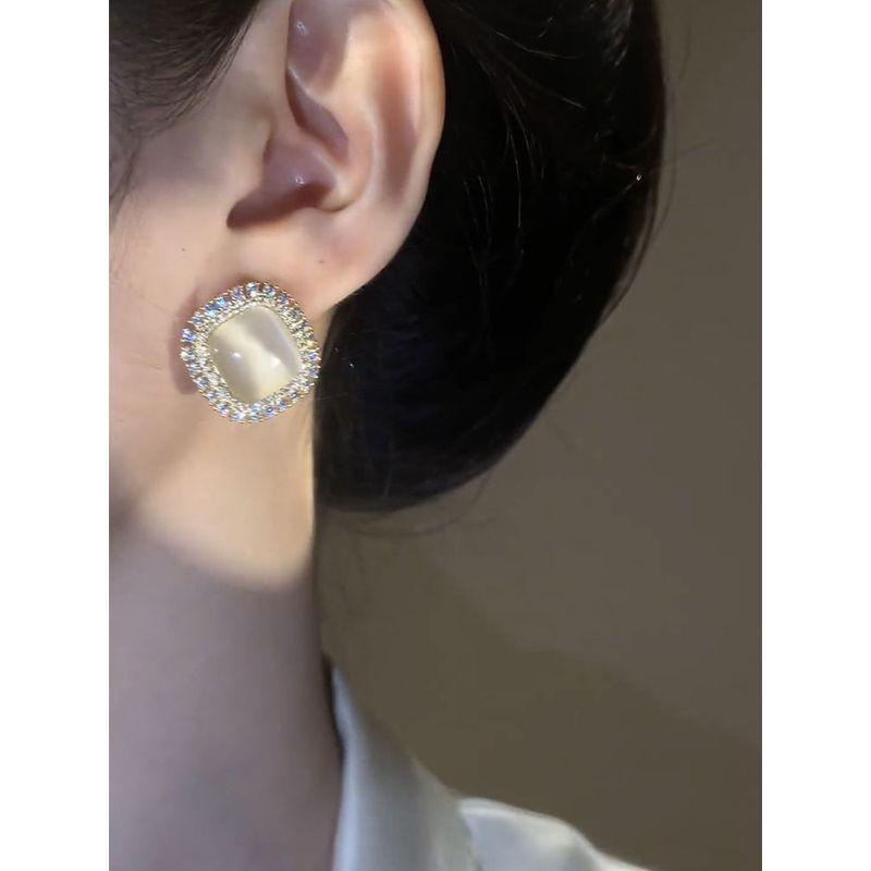925 Silver Needle Rhinestone Opal Stone Ear Studs Retro Temperament Entry Lux Fancy Earrings for Women 2025 New Earrings