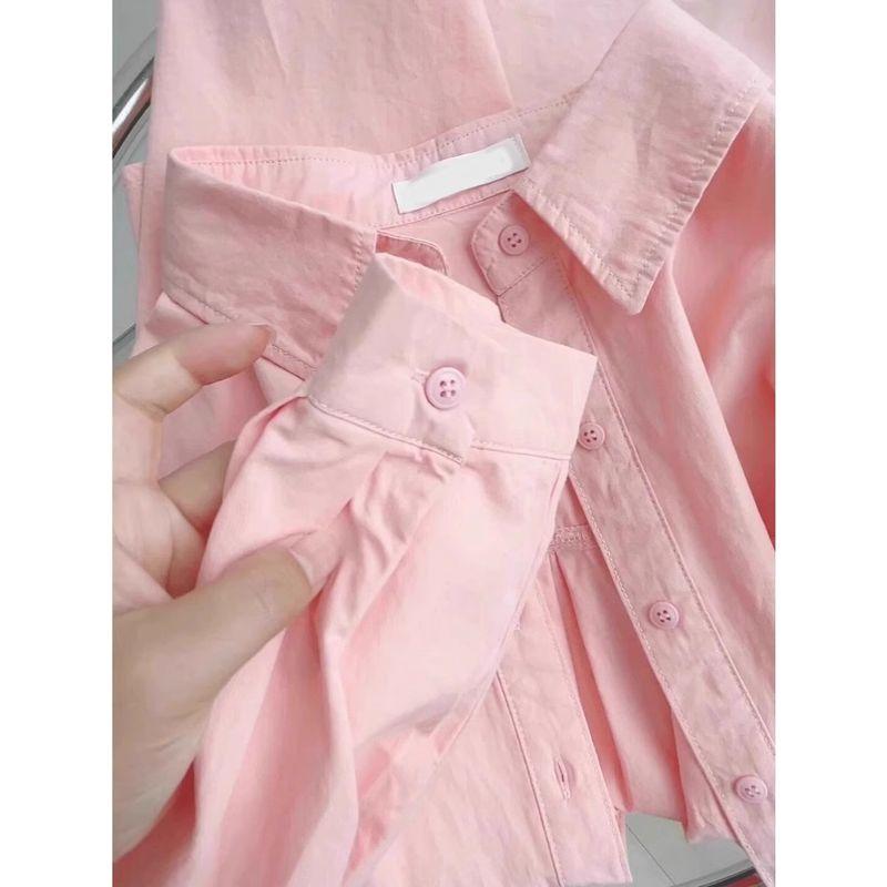 

Дофамин Сладкий Розовый Хлопок Тонкий Верхняя Одежда Топ Нишевый Универсальный Стройнящий Дизайн Рубашка с Длинным Рукавом Верхняя Одежда Sweet powder L