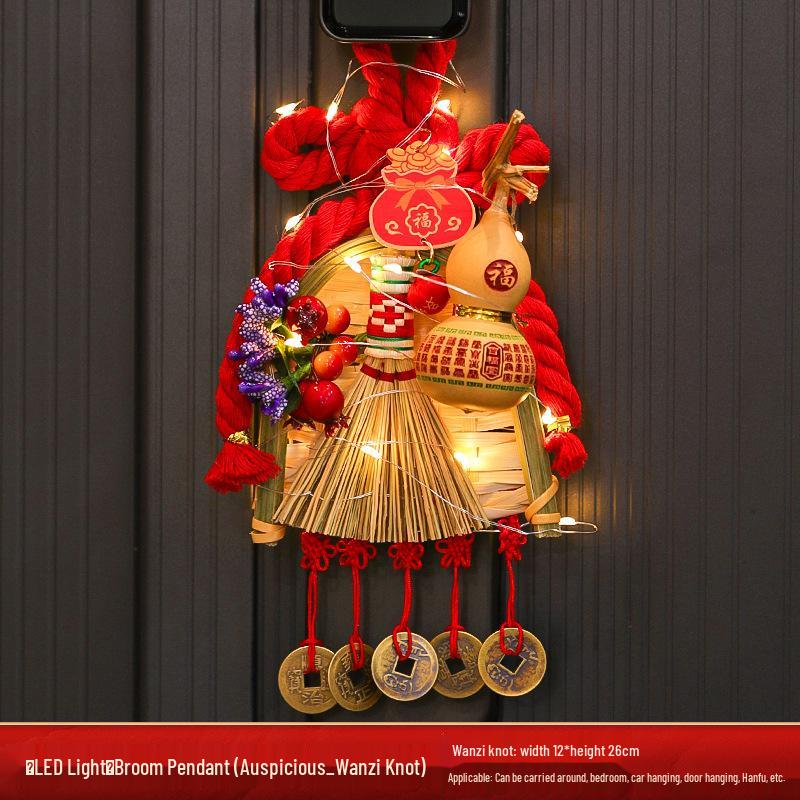2025 Mid-Autumn Festival Broom Pendant with Wanzi Knot & Gourd Decor for Front Door