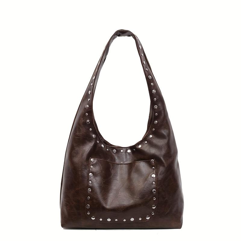 Women's Retro Rivet Crossbody Tote Bag - Large Capacity Shoulder Bag with Snap Closure Versatile Commuting Travel Shopping Bag, Crossbody Purse