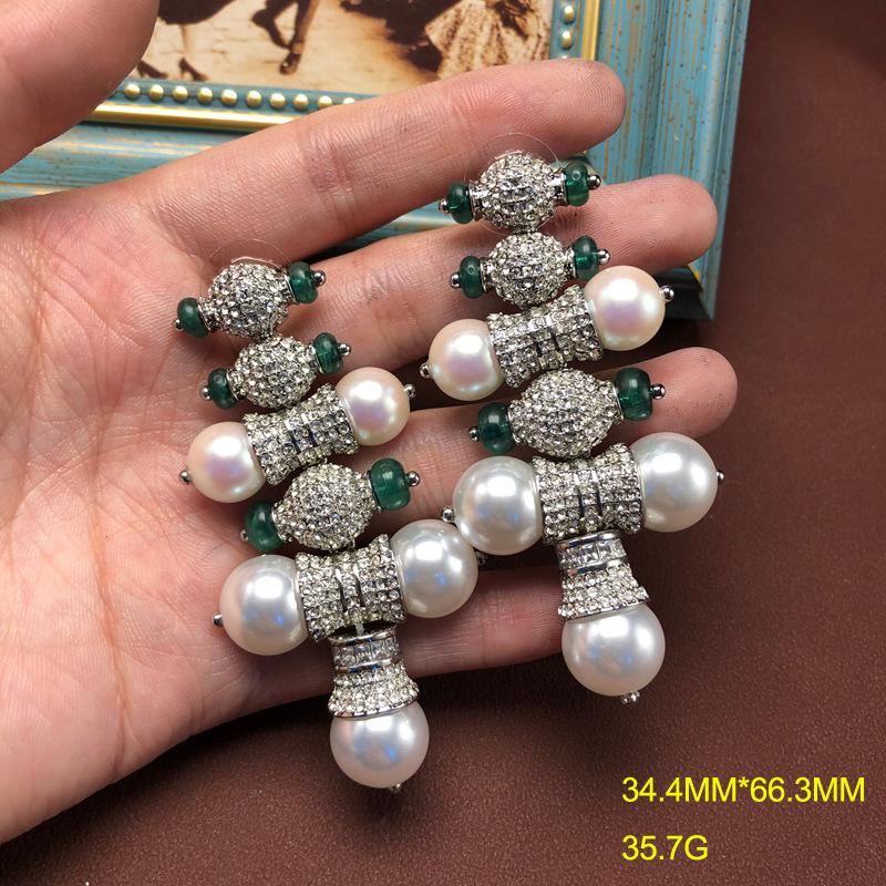 

NISHIZAWA Pearls Earrings for Women Inlaid Rhinestones Palace Style Vintage Jewelry Luxury Hyperbole Elegant Aretes De Mujer