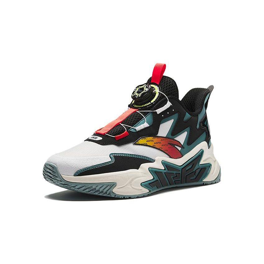 Anta Kids Cement Nemesis Non-Slip Shock Absorbing High-Top Basketball Shoes Kids Basketball Shoes White Black Green A312411122-2