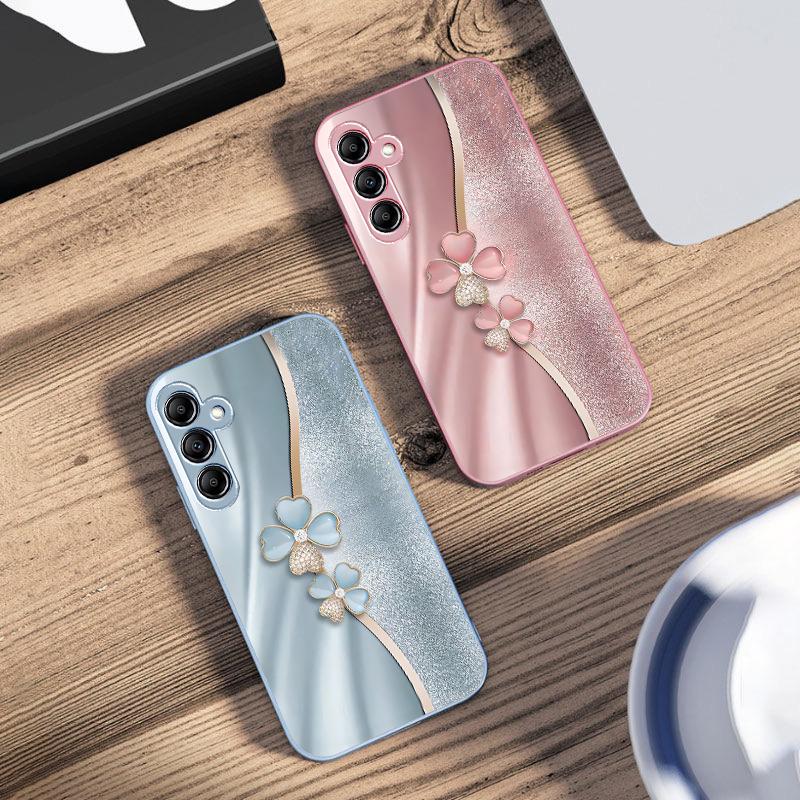 Luxury Four Leaf Clover For Samsung Galaxy A14 4G 20 30 52 20S 21S 22 A32 33 34 42 50 51 53 54 70 71 72 73 5G Glass Phone Case