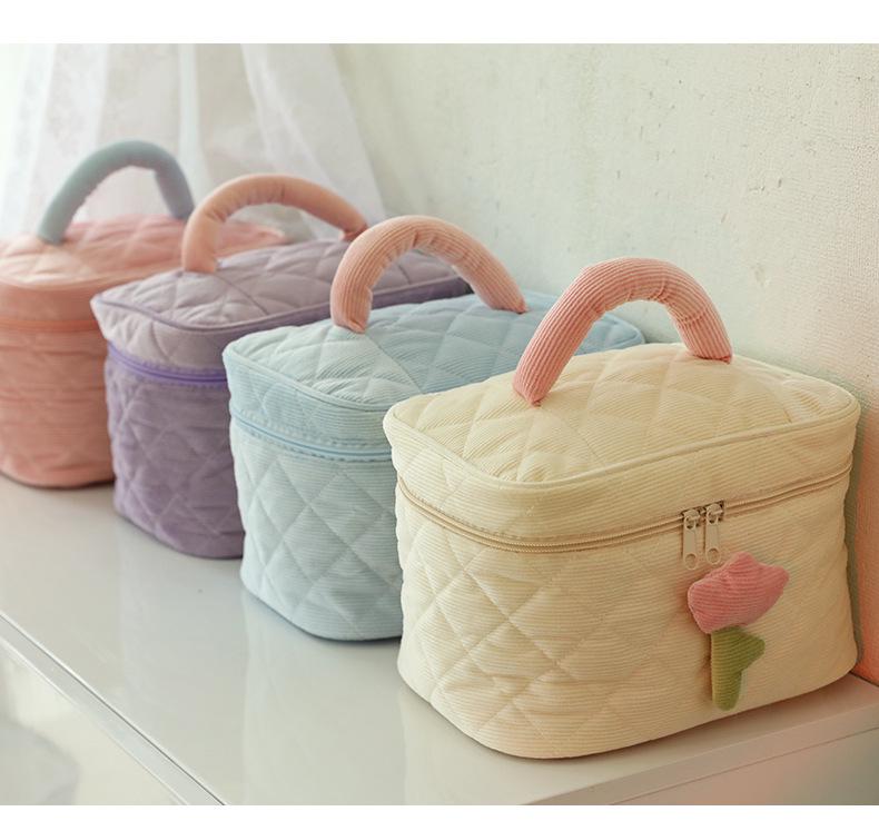Corduroy Women's Makeup Bag - Large Capacity, Portable & Cute Toiletry Bag