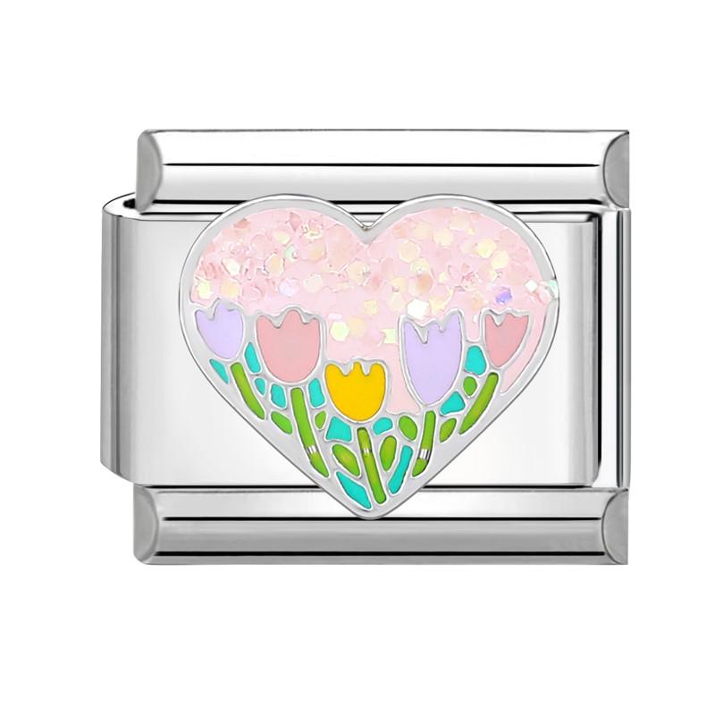 Summer Spring Colorful Flowers Bouquet Tulip Rose Heart Italian Charm Links Fit 9mm Bracelet Stainless Steel Women DIY Making