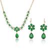 European & American Style Zircon Emerald Necklace & Earrings Floral Collarbone Chain
