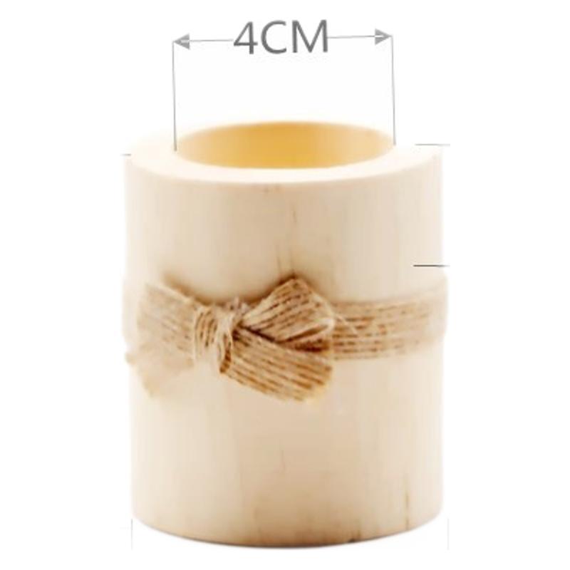 Cylindrical Wooden Candlestick with Floral Potted Plant, Modern Minimalist Style