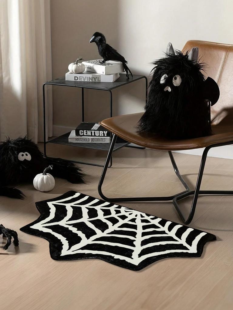 Halloween-Themed Carpet, Festive Decoration, Spider Web Doormat, Insulated And Warm, Entrance Door Mat, Bathroom Mat