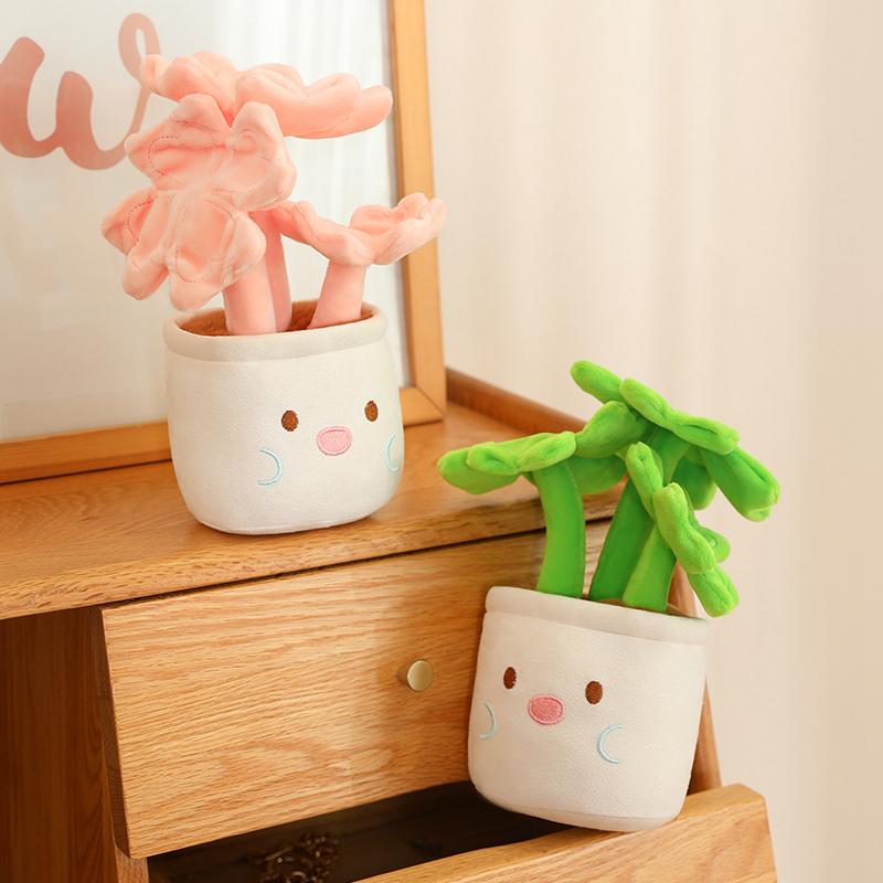 22Cm Plush Potted Flower Toy Four-Leaved Clover Poinsettia Colorful Plant Smiling Humanoid Plushie Home Decor Gift
