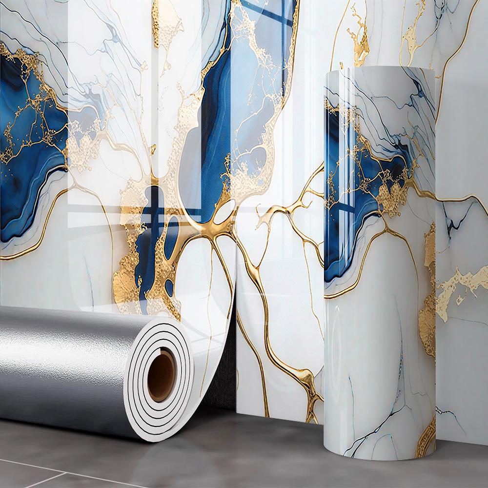 Waterproof Marble Tile-Look Wall Stickers for Living Room/Bathroom Renovation