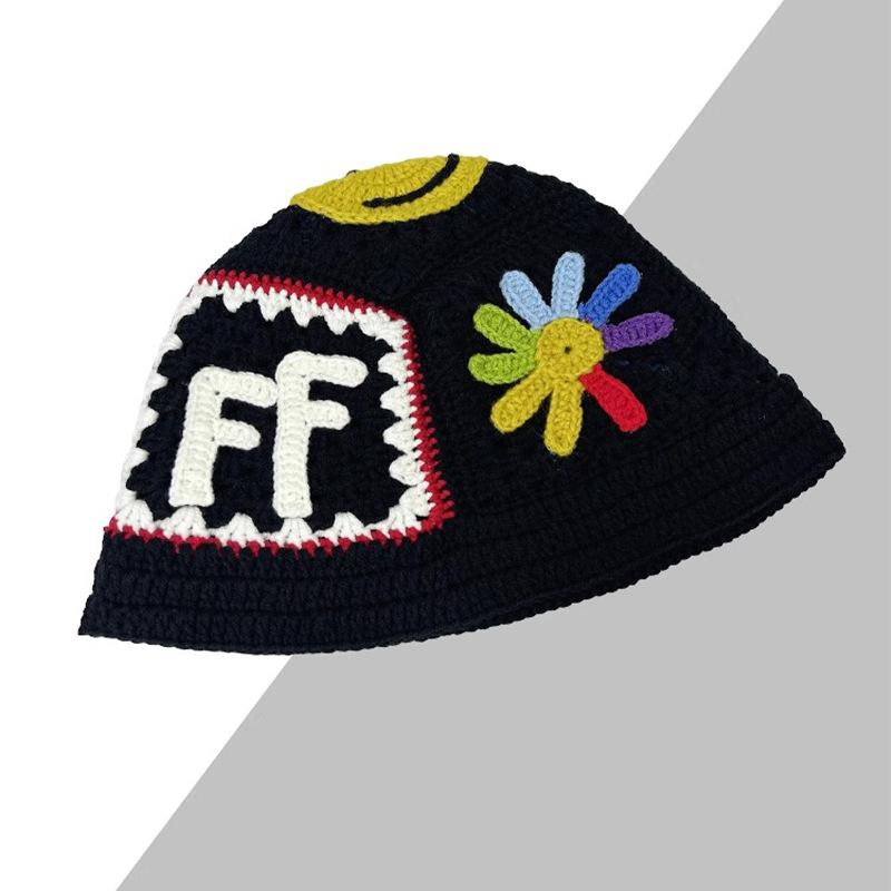 

Вязаная шерстяная шапка весна и осень ручной работы крючком ромашка улыбающаяся шляпа рыбака американская шляпа-ведро