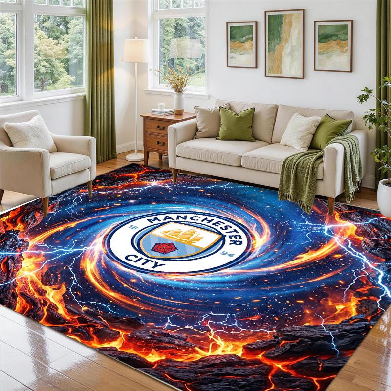Manchester City Design Crystal Velvet Rug Soft Decorative Mat for Bedroom Entrance