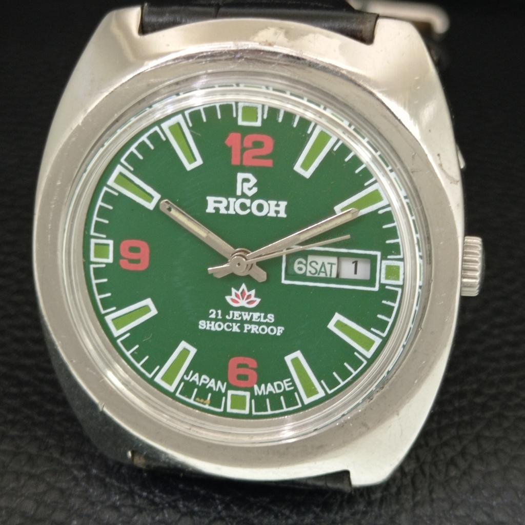 RICOH R31 AUTOMATIC VINTAGE JAPAN MENS GREEN COLOR DIAL WATCH a707739-1