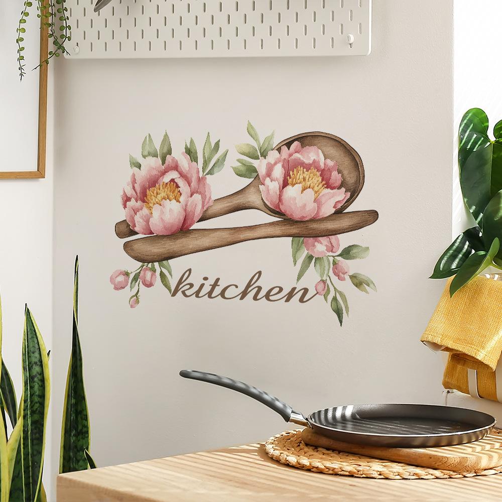 Colher de Pau Criativa Flor Slogan Inglês Cozinha, Sala de Jantar Embelezamento de Fundo para Casa Adesivos de Parede