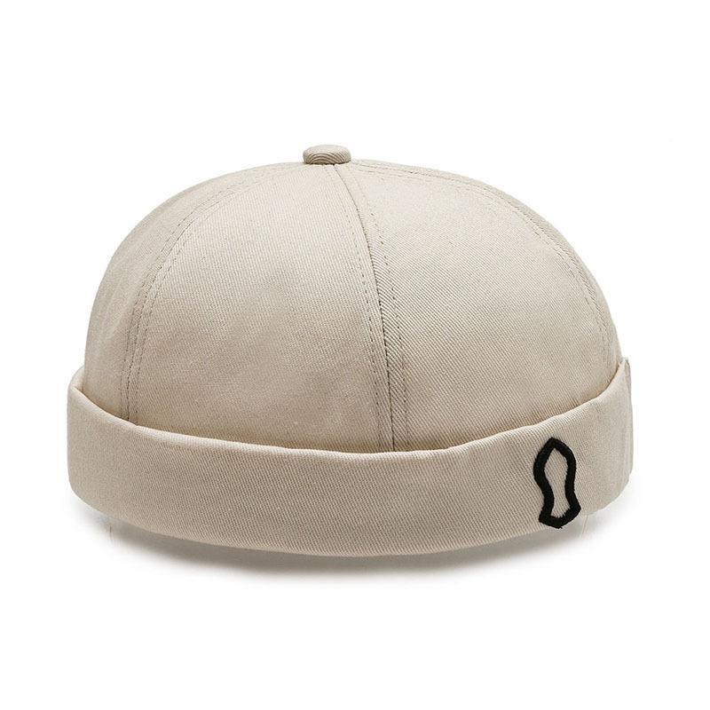 Heren Katoenen Randloze Skullcap Zeemansmuts Opgerolde Rand Retro Beanie Muts Adjustable white