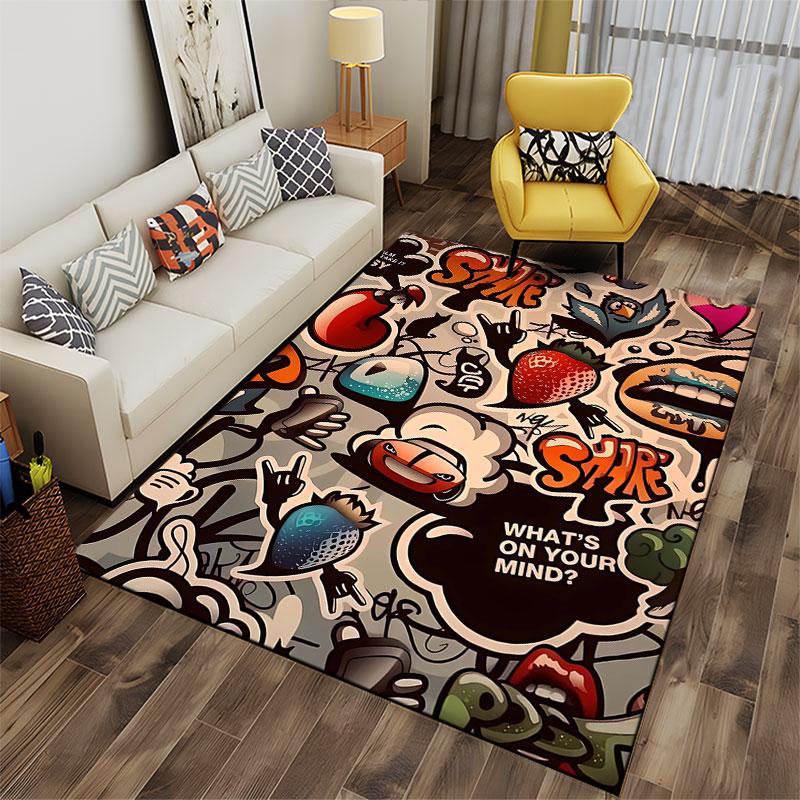 Graffiti Style Funky Carpet Design Suitable As a Non-slip Mat for the Living Room or Bedroom Sofa