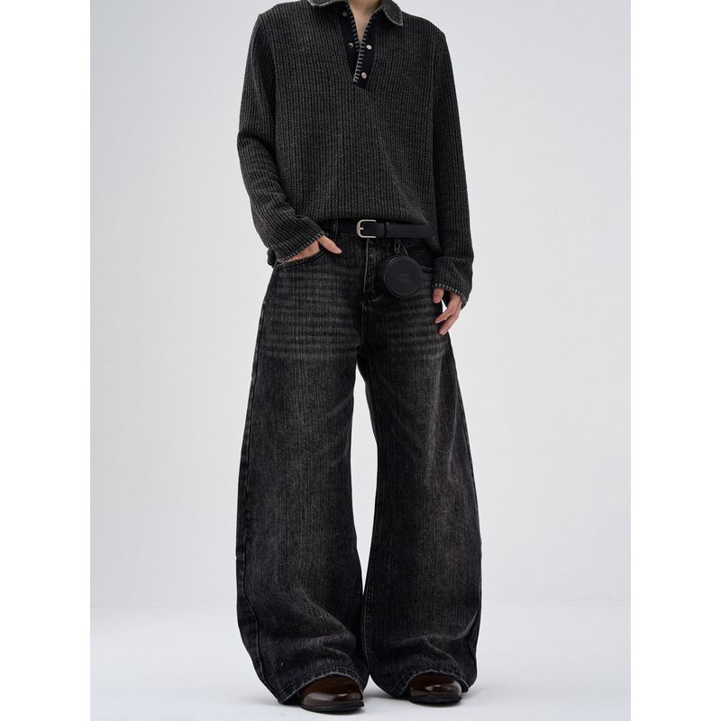 Kisko American Retro Bamboo Pattern Cleanfit Scimitar Jeans for Men and Women, High-End Loose Straight Pants