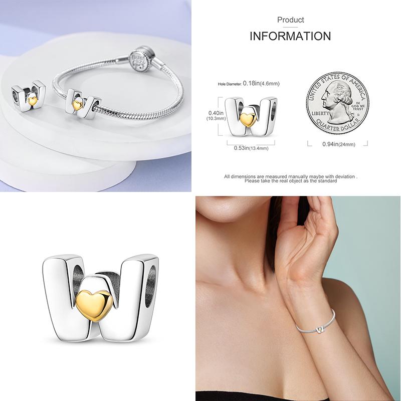 Neuer 26 A-Z Alphabet-Bead S925 Sterlingsilber Herz LOVE Buchstaben-Charm Passend für Original Armband Armreif CZ Zirkonia Bead Schmuck