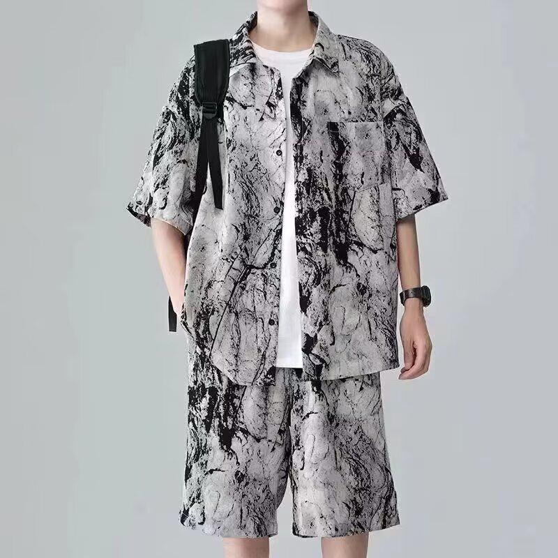 Men's Ice Silk Casual Sports Suit: Stylish Summer Two-Piece Set with Short Sleeve T-Shirt and Shorts