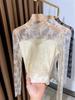 High-Neck Velvet Lace Layered Women's Top - 2025 Ruffled Mesh Warm Base Layer