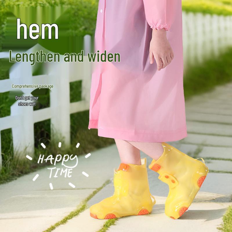 Children's Transparent Long Rain Poncho with Backpack Cover - Thickened and Storm-Proof for School Use