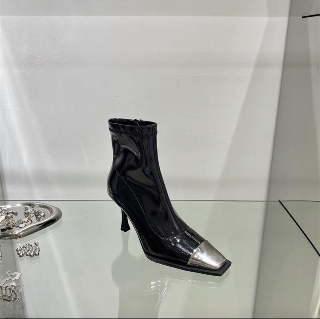 Autumn and Winter Fashion Side Zipper Boots European and American Style Metal Square Head Women's Boots Fine Heel High Heel Short Boots Women