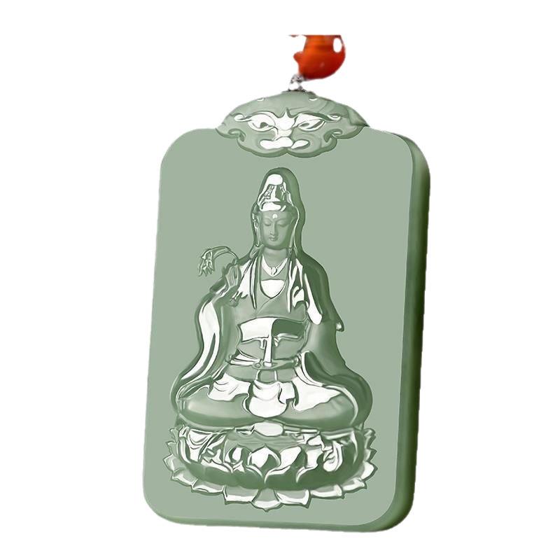 Men's and Women's Jade Guanyin Pendant Necklace - Sitting Lotus Bodhisattva Design