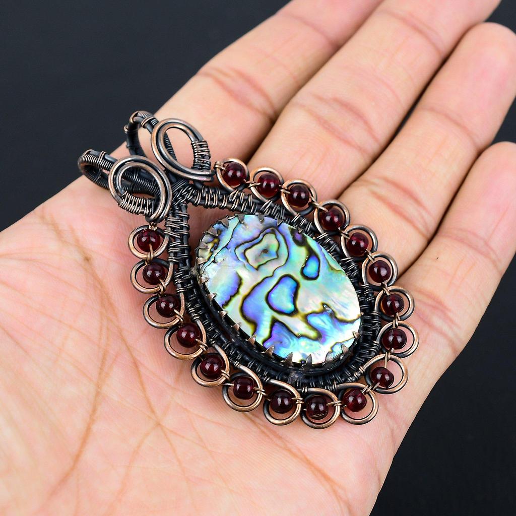 Abalone Shell Gemstone Pure Copper Wire Wrapped Handmade Pendant Jewelry For Gift