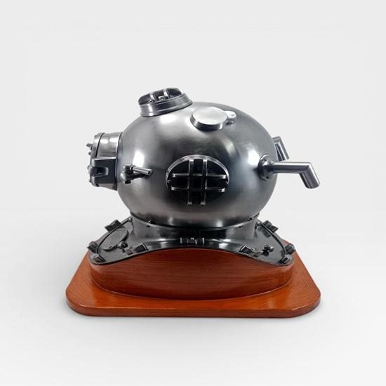 Deep Sea Diver Helmet Mark V Silver Finish on Wooden Base Home Decor