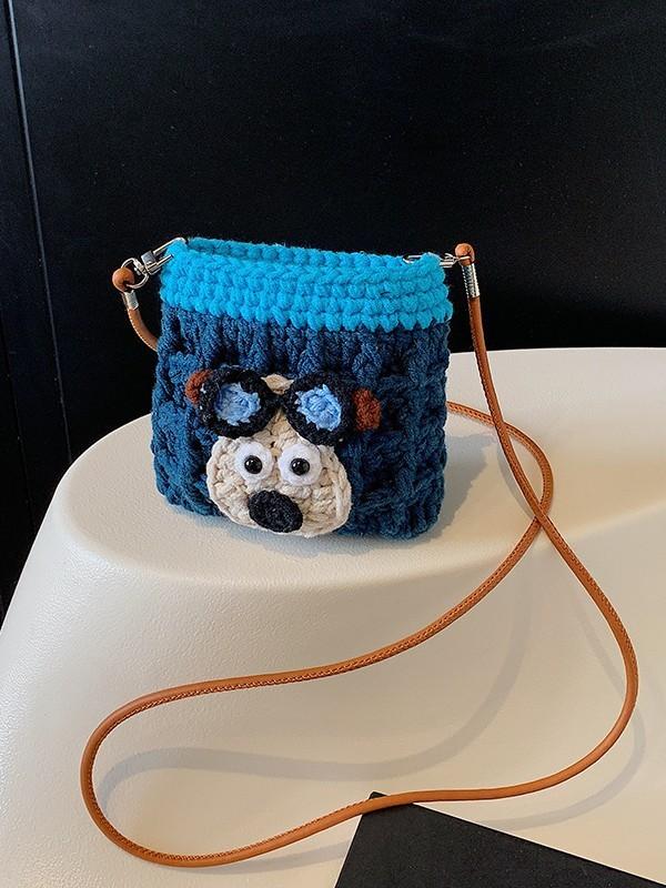 Cute Knit Dog Phone Bag With Card Pocket For Everyday Casual Wear