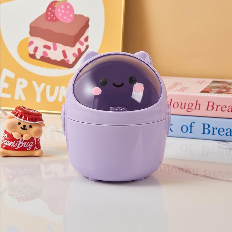 Cute Mini Desktop Trash Can with Lid Wastebasket Home Storage Bucket Office Living Room Student Storage Box Pen Holder