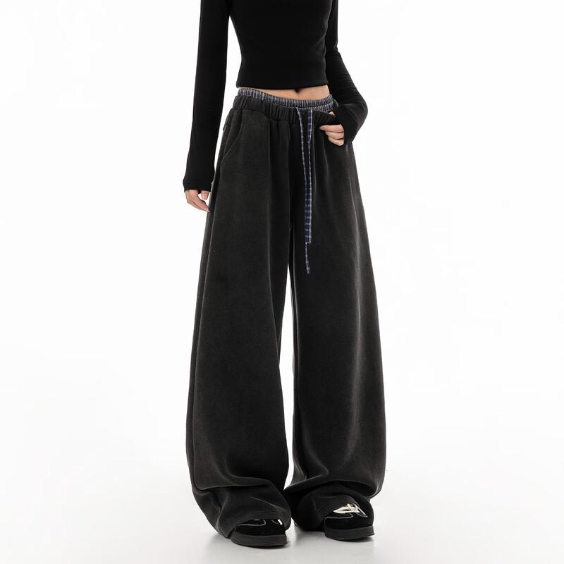 ICH MODE Women's Retro Plaid Patchwork Casual Pants