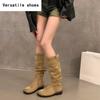 Winter Women Western Cowgirl Boots Fashion Slip On Long Booties Designer Square Low Heels Botas De Mujer