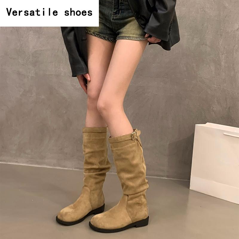 Winter Women Western Cowgirl Boots Fashion Slip On Long Booties Designer Square Low Heels Botas De Mujer