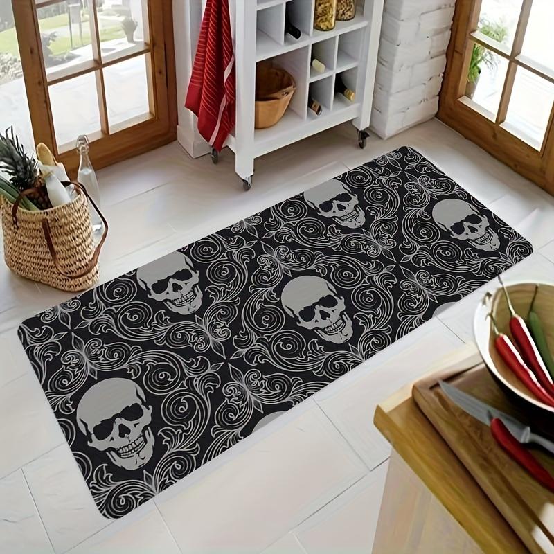 Skull Pattern Printed Flannel Rug Gothic Design Home Decor Black White Contrast Halloween Theme Doorway Art Entrance Accent