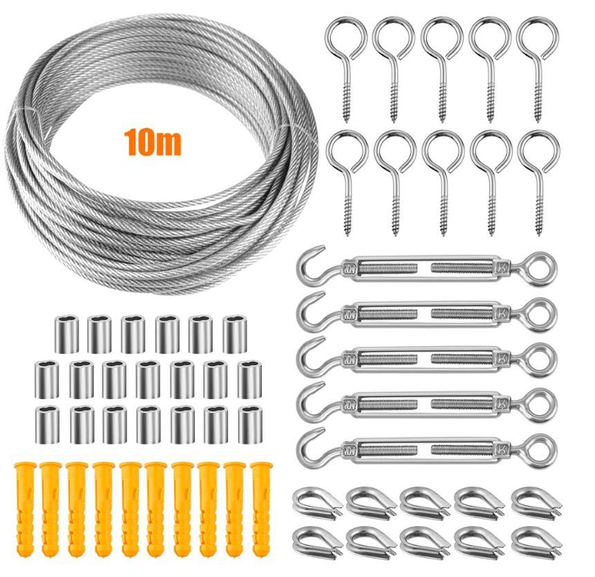 10/15/20M Stainless Steel Cable Rope Kit Heavy Duty 304 PVC Coated for Garden Balcony Railing Farm Fence Tent Outdoor Wire Rope