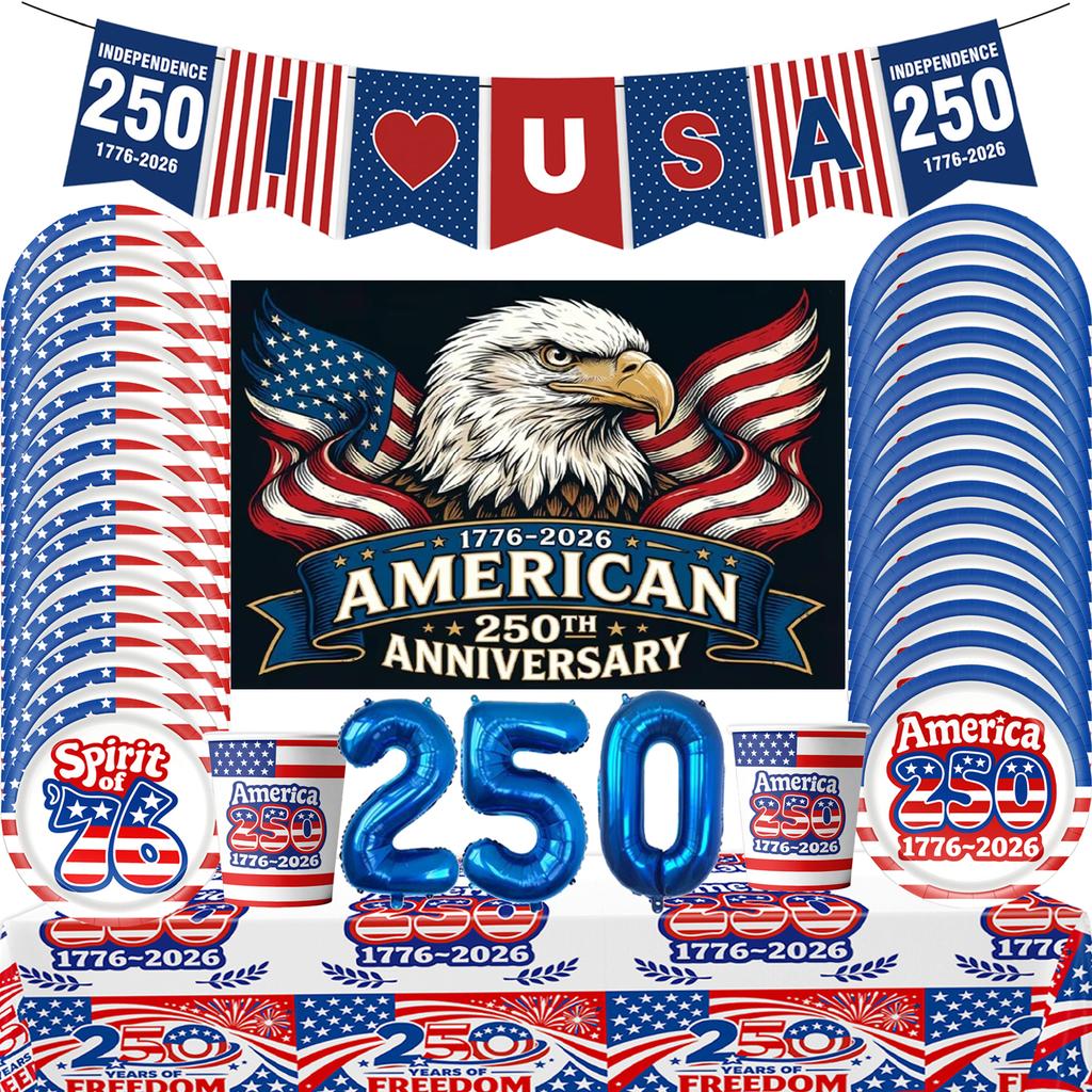 American Independence Day Theme Festival Party Decorations 250th Anniversary Celebration Cup Plate Tableware Background Supplies