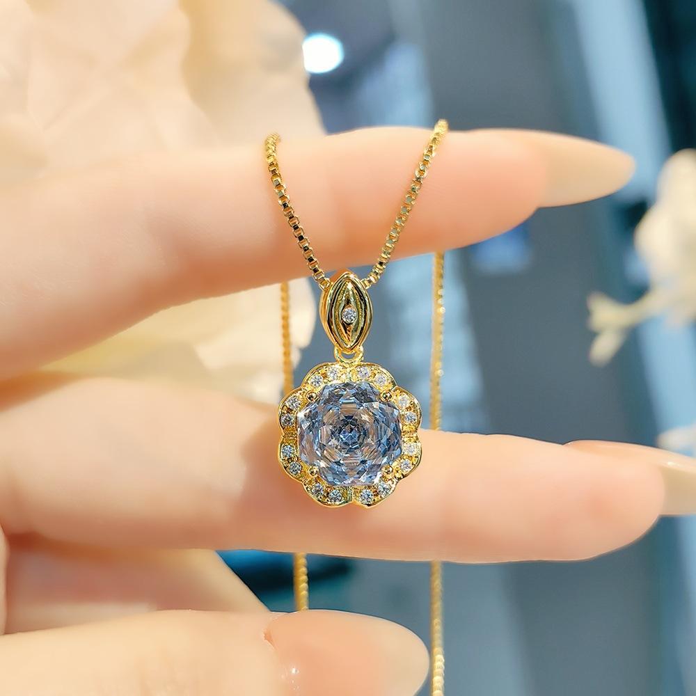 Octagonal Millennium Rose Cut Paraiba Necklace Pendant High Carbon Diamond Set Tourmaline Diamond Stud Earrings Colorful Ring
