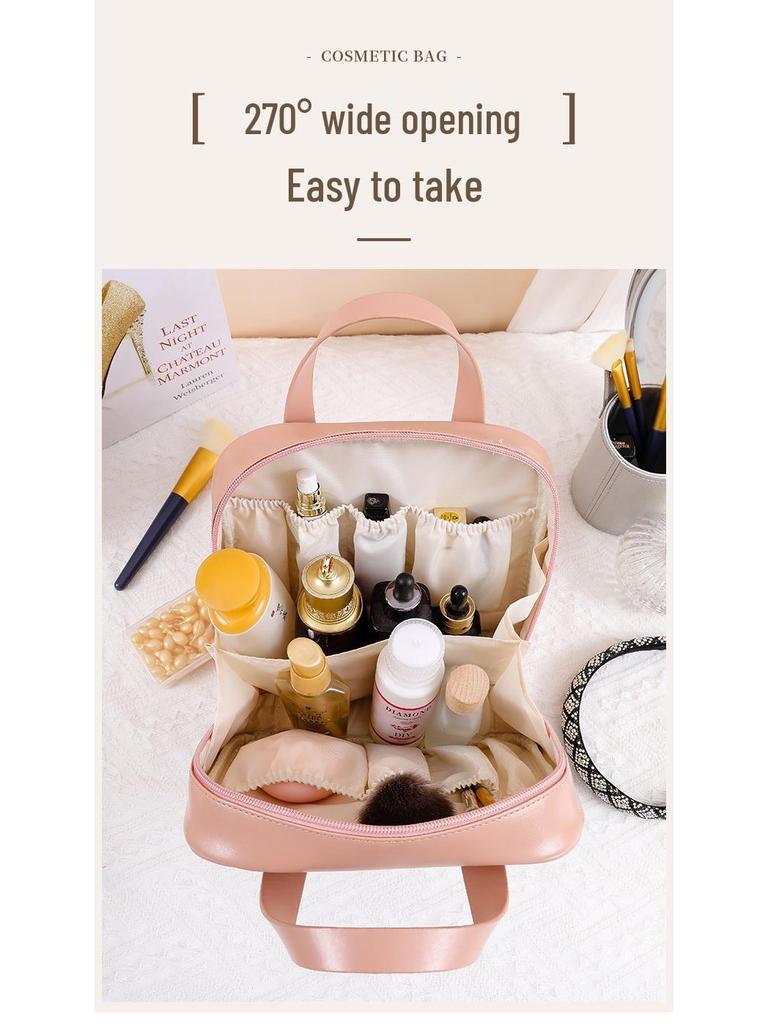 Influencer Leather Makeup Bag: High-Value Portable, Waterproof, Large Capacity for Lipstick & Brushes