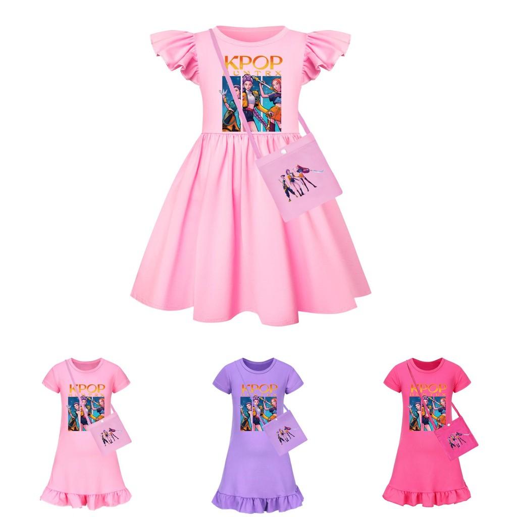 Vestido de Dormir Curto Kpop Demon Hunters Girl com Barra Franzida Para Conforto Ki