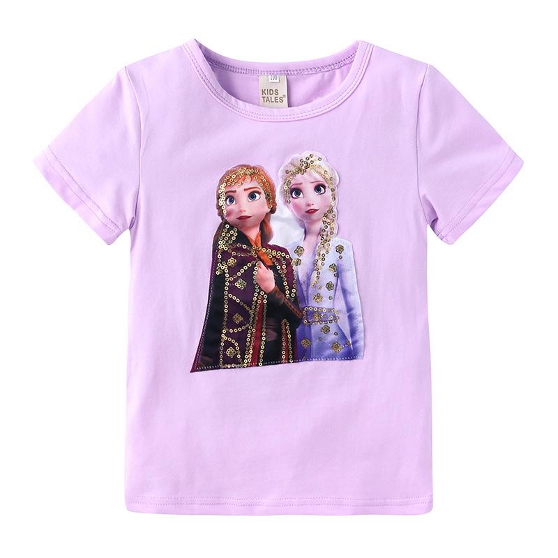 Disney Frozen Princess Elsa Summer Graphic T-shirt Hollow Series Short-sleeved T-shirt 100