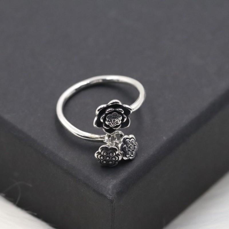 Adjustable Open Ring Women Men Vintage Style Plated Copper Geometric Lotus Flower Design Statement Jewelry Gift