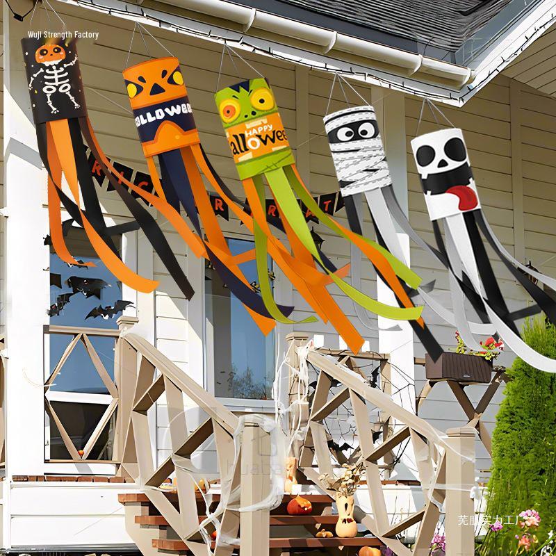 Halloween Outdoor Hanging Decorations: Pumpkin & Ghost Wind Sock Flags